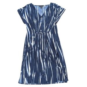 Rock & Republic Womens M Shirtdress Dress Navy Blue White Stripe Print